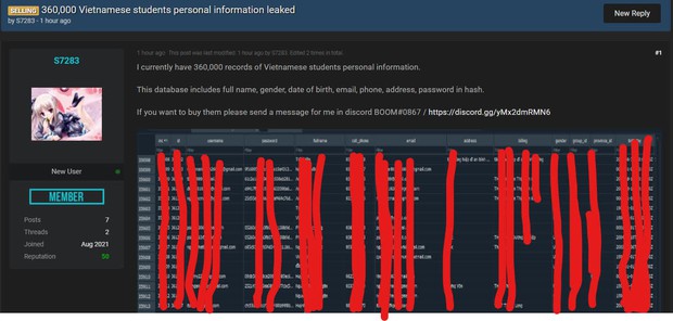 Thêm 360.000 dữ liệu học sinh, giáo viên Việt Nam bị hacker rao bán, nghi vấn bị lộ từ một website giáo dục trực tuyến! - Ảnh 1.