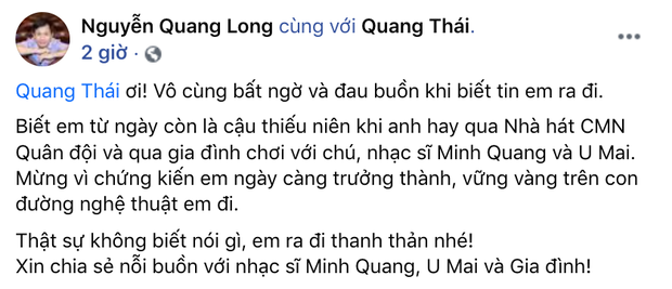 Tin buồn: Nghệ sĩ Quang Thái - con trai nhạc sĩ Minh Quang qua đời - Ảnh 2. Tin buồn: Nghệ sĩ Quang Thái - con trai nhạc sĩ Minh Quang qua đời - Ảnh 2.