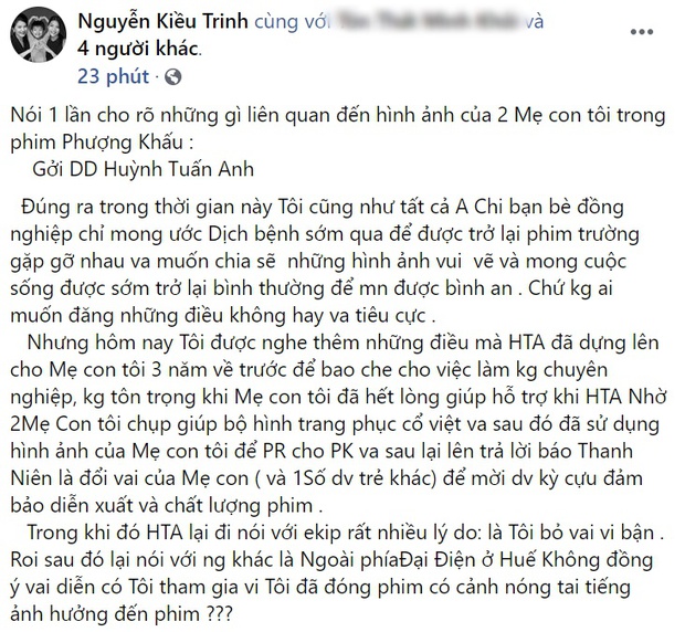 NS Kiều Trinh đăng đàn bức xúc: Đạo diễn Phượng Khấu hành xử thiếu văn hóa, nói tôi mất vai do tai tiếng cảnh nóng - Ảnh 1.