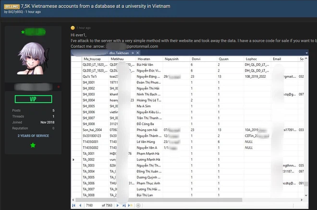 Thêm 7.500 hồ sơ sinh viên một trường đại học tại Việt Nam bị rao bán trên MXH - Ảnh 1.