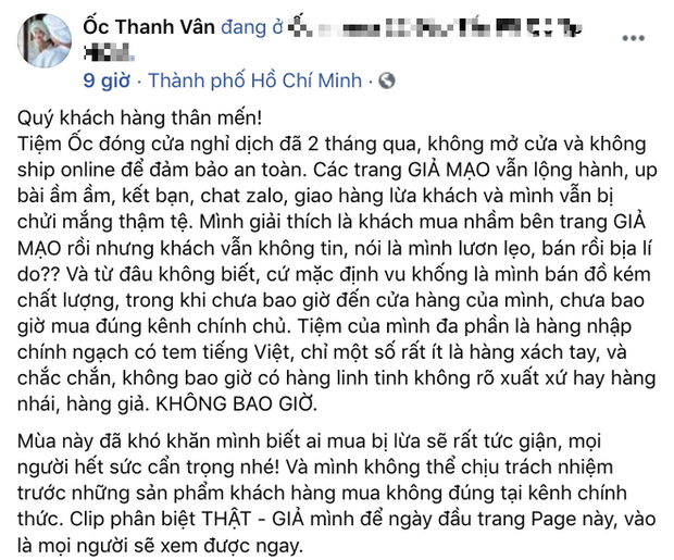 Ốc Thanh Vân bị tố bán hàng giả và kém chất lượng giữa mùa dịch, liền bức xúc lên tiếng vạch rõ lý do để thanh minh - Ảnh 2.