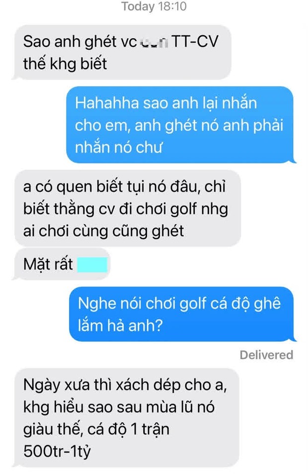 Biến mới: Pha Lê đăng đoạn chat ghi 2 nhân vật TT - CV bị người dưng ghét, còn từng cá độ chơi golf số tiền cực khủng sau mùa lũ? - Ảnh 3.