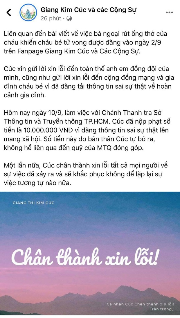 Vừa đăng bài xin lỗi vì đưa tin sai sự thật vụ bà ngoại rút ống thở của cháu, Giang Kim Cúc liền quay xe, bỏ luôn phần xin lỗi CĐM và gia đình nạn nhân - Ảnh 1. Vừa đăng bài xin lỗi vì đưa tin sai sự thật vụ bà ngoại rút ống thở của cháu, Giang Kim Cúc liền quay xe, bỏ luôn phần xin lỗi CĐM và gia đình nạn nhân - Ảnh 1.