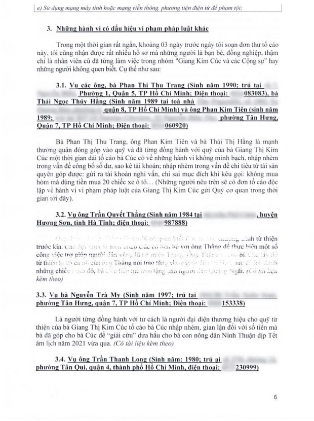 Luật sư công bố 10 trang tờ đơn tố giác các hành vi phạm tội của Giang Kim Cúc: Nếu tôi làm sai thì Cúc hoàn toàn có thể tố cáo tôi về hành động vu khống - Ảnh 5. Luật sư công bố 10 trang tờ đơn tố giác các hành vi phạm tội của Giang Kim Cúc: Nếu tôi làm sai thì Cúc hoàn toàn có thể tố cáo tôi về hành động vu khống - Ảnh 5.
