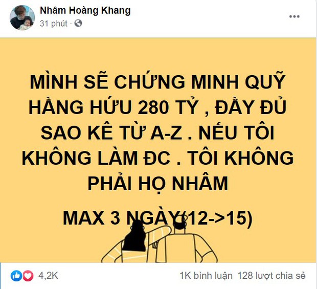Cậu IT Nhâm Hoàng Khang khẳng định sẽ công bố sao kê 280 tỷ đồng từ A đến Z của Quỹ từ thiện Hằng Hữu, tối đa trong 3 ngày - Ảnh 1. Cậu IT Nhâm Hoàng Khang khẳng định sẽ công bố sao kê 280 tỷ đồng từ A đến Z của Quỹ từ thiện Hằng Hữu, tối đa trong 3 ngày - Ảnh 1.