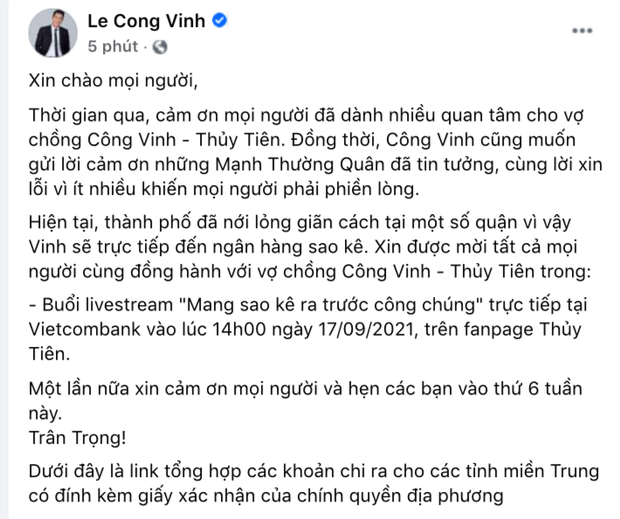 Công Vinh - Thuỷ Tiên đặt lịch sao kê 177 tỷ tiền từ thiện, netizen đồng loạt réo gọi thế lực này? - Ảnh 2.