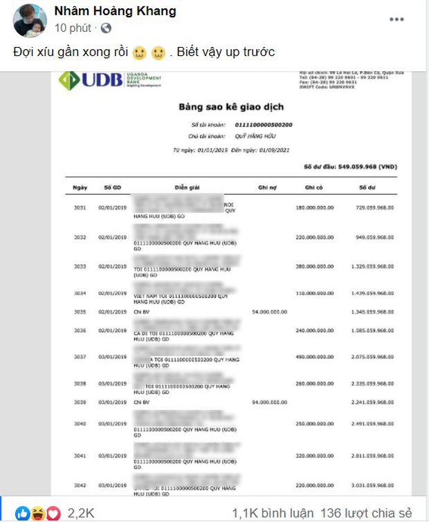 Nhâm Hoàng Khang tung sao kê “Quỹ Hằng Hứu”, cư dân mạng ngao ngán còn bày trò đến bao giờ? - Ảnh 1.