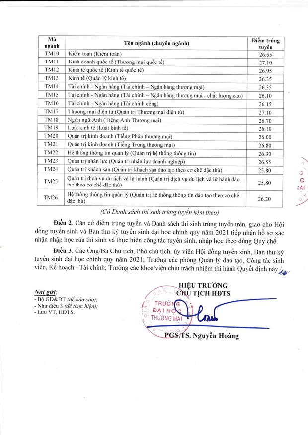 Điểm chuẩn Đại học Thương mại 2021: Ngành cao nhất lấy điểm 27.45 - Ảnh 3.