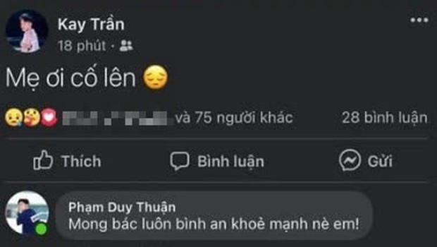 Kay Trần gây lo lắng với dòng trạng thái nhắc đến mẹ, Jun Phạm gửi lời động viên - Ảnh 2.