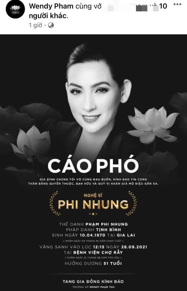 Con gái ruột công bố cáo phó của ca sĩ Phi Nhung - Ảnh 2.