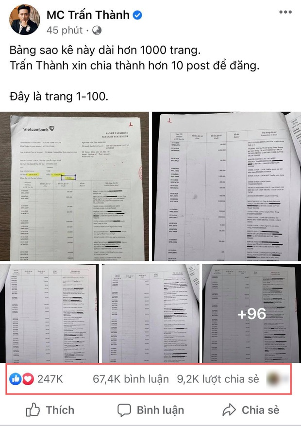 Vì sao Trấn Thành phải cồng kềnh đăng hẳn 10 post sao kê, có cách đơn giản hơn mà! - Ảnh 1.