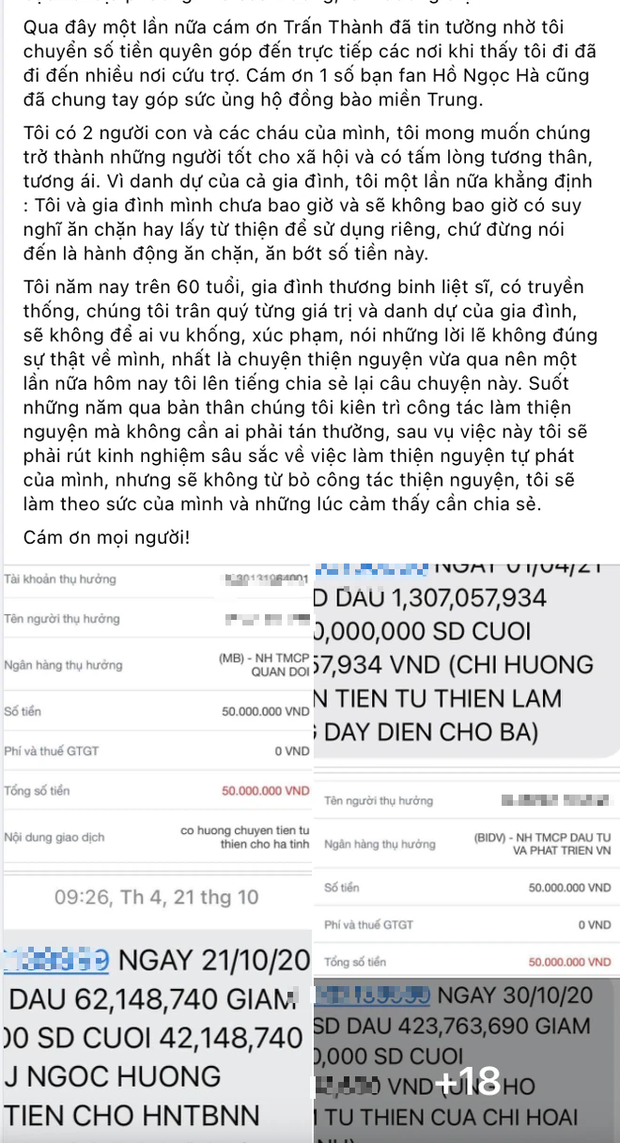 Mẹ ruột Hà Hồ khẳng định không ăn chặn tiền từ thiện kèm bằng chứng, làm rõ số tiền quyên góp của Trấn Thành - Ảnh 3. Mẹ ruột Hà Hồ khẳng định không ăn chặn tiền từ thiện kèm bằng chứng, làm rõ số tiền quyên góp của Trấn Thành - Ảnh 3.
