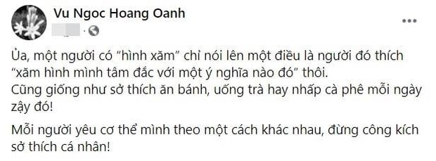 Mỹ nhân Vbiz bàn về chuyện cô giáo Văn Thuỳ Dương xăm hình: Giữ chung 1 quan điểm, Hoàng Oanh bị phản ứng phải xoá status - Ảnh 4.