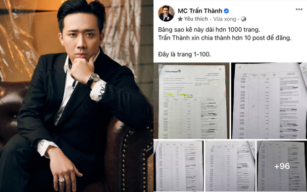 Trong cùng ngày, Trấn Thành gây xôn xao khi tung 1000 trang sao kê từ thiện để chứng minh cho sự trong sạch của mình