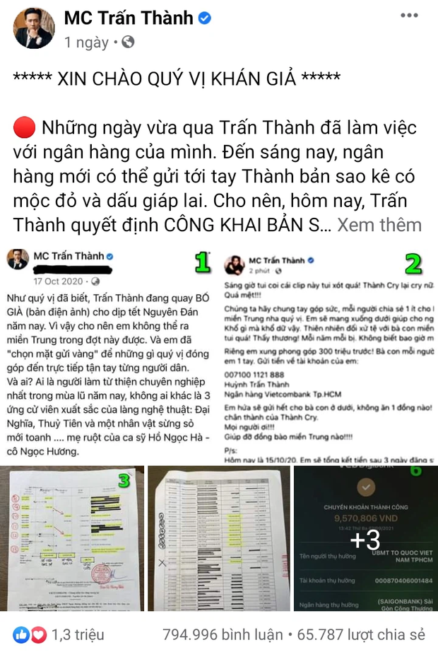 Bài đăng sao kê của Trấn Thành lập kỷ lục Vbiz, vượt cả ngôi sao MXH Sơn Tùng M-TP vì điều này? - Ảnh 4. Bài đăng sao kê của Trấn Thành lập kỷ lục Vbiz, vượt cả ngôi sao MXH Sơn Tùng M-TP vì điều này? - Ảnh 4.