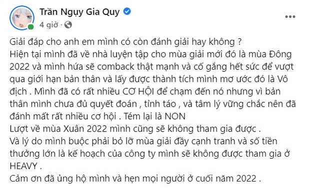 Turtle rời HEAVY, xác nhận không tham gia ĐTDV mùa Xuân 2022 chỉ để tryhard top 1 Thách Đấu? - Ảnh 2.