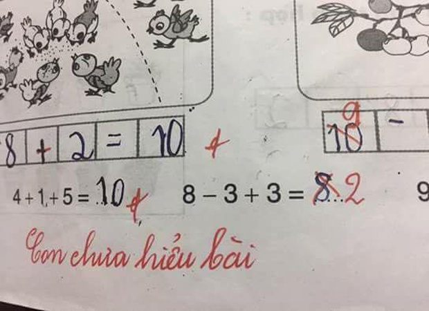 Học sinh làm phép tính 8-3+3=8 bị gạch sai, đáp án cô giáo đưa ra gây tranh cãi dữ dội - Ảnh 1.