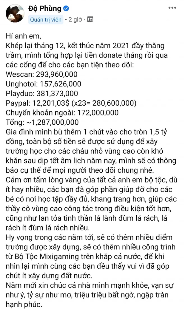 Độ Mixi sao kê chi tiết 1,5 tỷ đồng xây trường học, đàn em Rambo thốt lên 3 chữ đầy tự hào! - Ảnh 2.