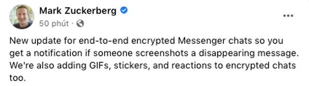 Nóng: Mark Zuckerberg tuyên bố Messenger đã được cập nhật tính năng thông báo khi chụp ảnh màn hình cuộc trò chuyện - Ảnh 1.