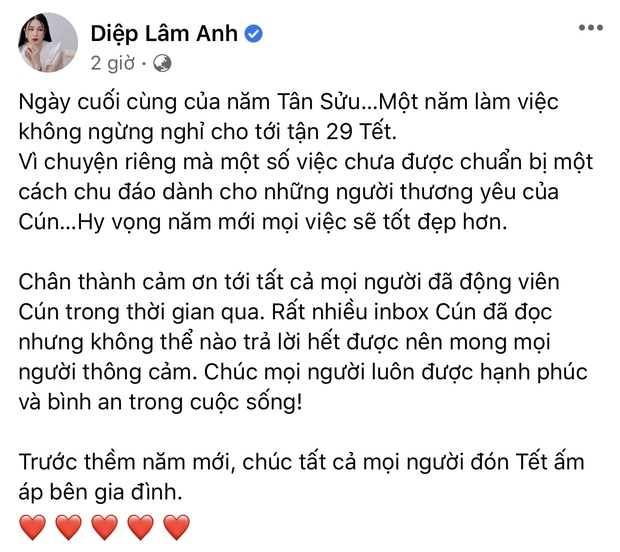 Diệp Lâm Anh chốt hạ lùm xùm hôn nhân vào ngày 29 Tết, nói gì về ồn ào đã qua? - Ảnh 2. Diệp Lâm Anh chốt hạ lùm xùm hôn nhân vào ngày 29 Tết, nói gì về ồn ào đã qua? - Ảnh 2.