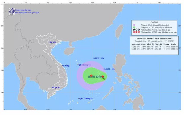 Ngày 13/10, sức gió vùng tâm áp thấp nhiệt đới giật cấp 9, rủi ro thiên tai cấp 3 - Ảnh 1.