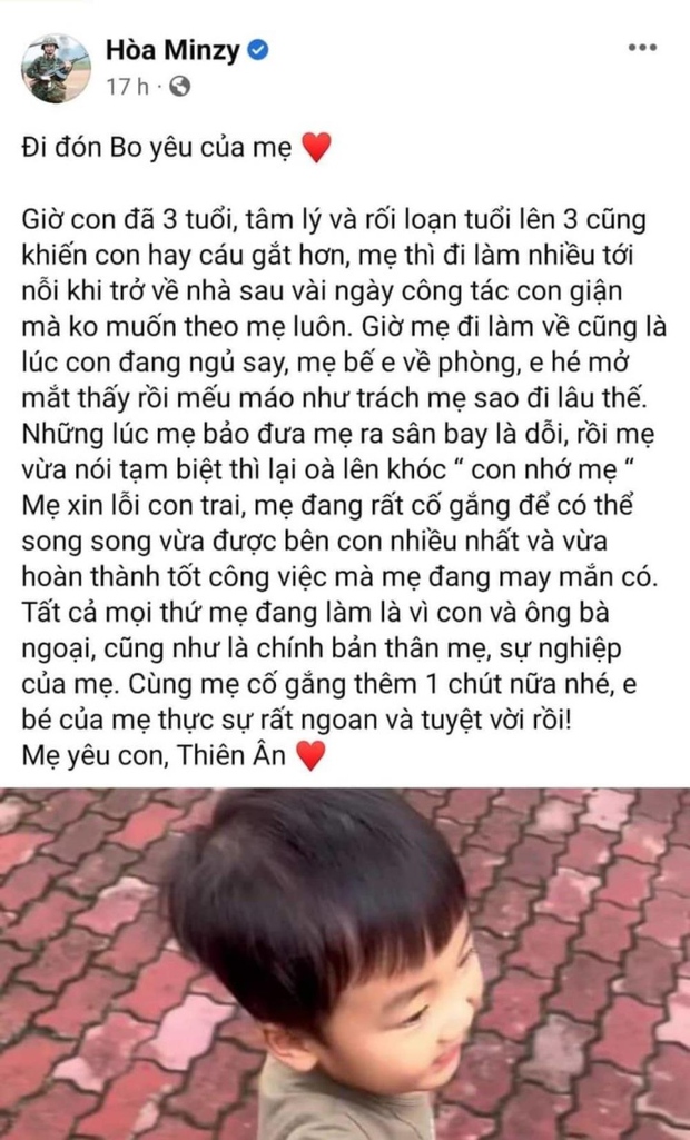 Hòa Minzy viết tâm thư xin lỗi vì không có nhiều thời gian ở bên con - Ảnh 2.