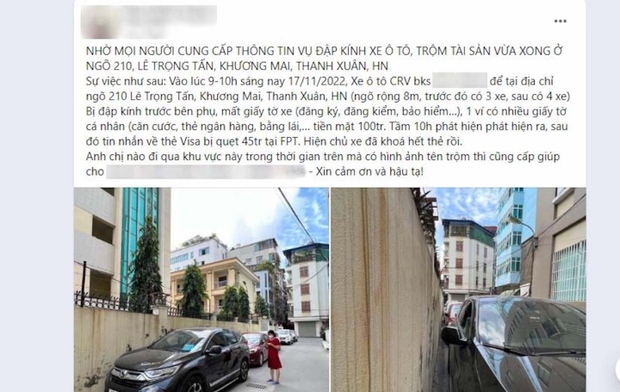 Thực hư ô tô bị kẻ gian đập kính, lấy trộm 100 triệu đồng ở Hà Nội - Ảnh 2. Thực hư ô tô bị kẻ gian đập kính, lấy trộm 100 triệu đồng ở Hà Nội - Ảnh 2.