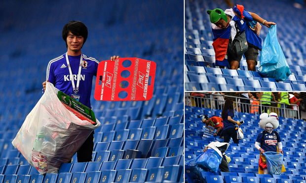 Tinh tế như cổ động viên Nhật Bản: Ở lại dọn rác sau trận đấu dù đội nhà chưa đá - Ảnh 3.