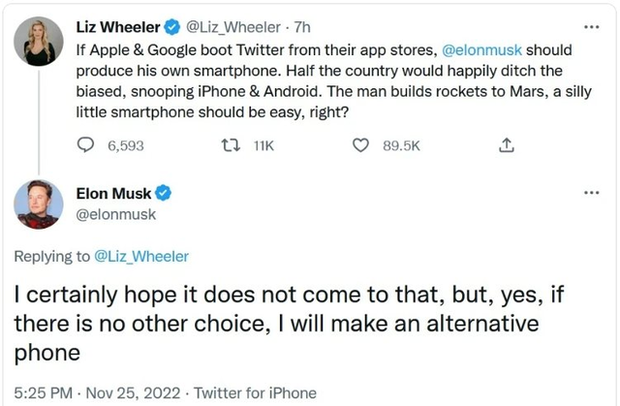 Chịu chơi như Elon Musk: Tuyên bố sáng lập hãng điện thoại riêng thay thế iPhone nếu Twitter bị xóa khỏi App Store - Ảnh 1.