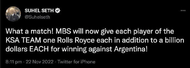 Thực hư tin đồn Ả Rập Xê Út được thưởng xe Rolls-Royce sau trận thắng Argentina - Ảnh 2.