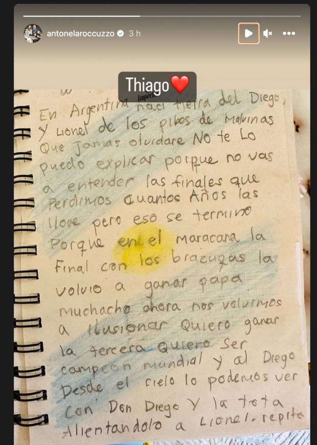 Trang giấy kín chữ viết tay của con trai tiếp lửa cho Messi trước chung kết - Ảnh 1.