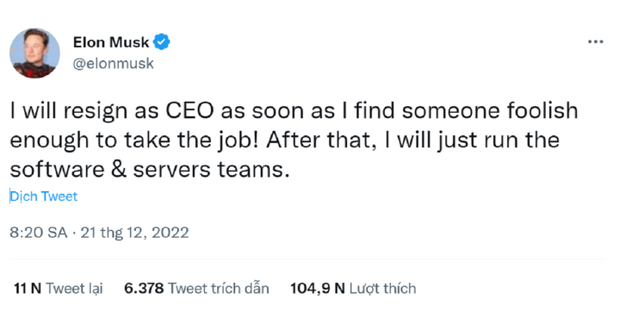 Tỷ phú Elon Musk từ chức giám đốc điều hành Twitter - Ảnh 1.