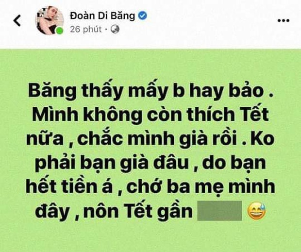 Tranh cãi phát ngôn của Đoàn Di Băng: Không phải bạn già đâu, do hết tiền nên mới không mong Tết - Ảnh 2. Tranh cãi phát ngôn của Đoàn Di Băng: Không phải bạn già đâu, do hết tiền nên mới không mong Tết - Ảnh 2.