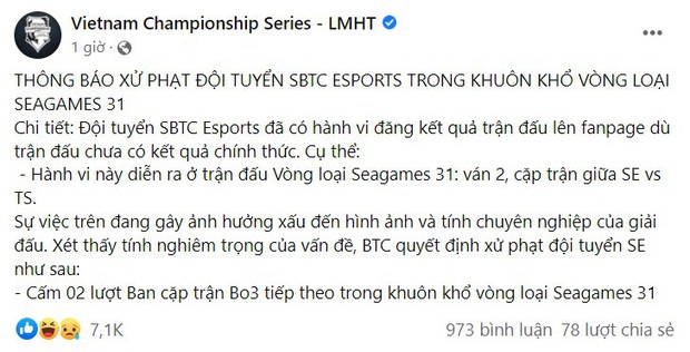 Có hành động đi vào lòng đất, SBTC Esports chính thức bị xử phạt tại vòng loại SEA Games 31 - Ảnh 2.