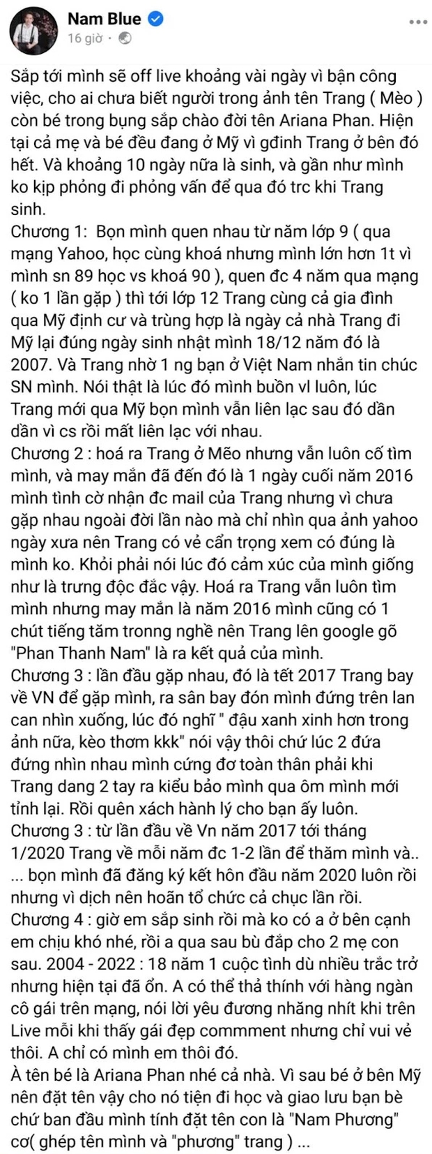 Chân dung vợ Nam Blue - Nữ chính ngôn tình vừa được hé lộ với câu chuyện yêu đương 18 năm xuyên lục địa đầy ly kỳ! - Ảnh 2.