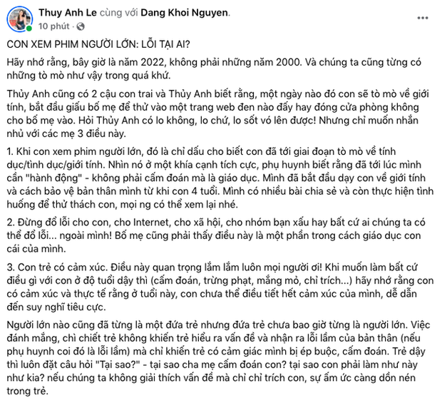 Bà xã Đăng Khôi chia sẻ quan điểm: Tước điện thoại của con là điều cuối cùng Thuỷ Anh sẽ làm vì sự trừng phạt này thể hiện sự bất lực của bố mẹ! - Ảnh 1.
