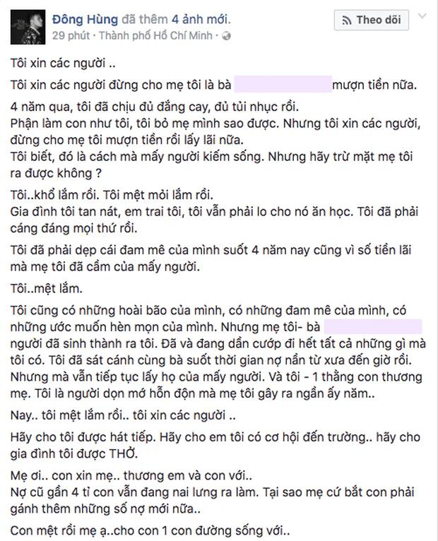 Nam ca sĩ Vbiz từng bị chủ nợ chém rách tay vì gánh món nợ chục tỷ của mẹ giờ sống sao? - Ảnh 3.