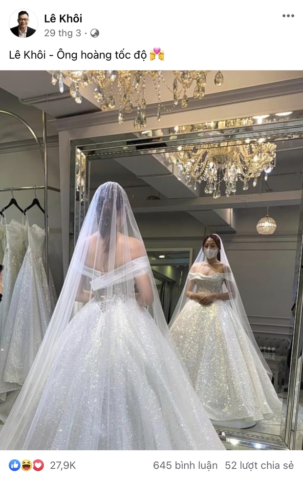 Claiming to be the speed king, BLV Le Khoi immediately took her to try on wedding clothes, but what caught the eye of the people was this?  - Photo 3.