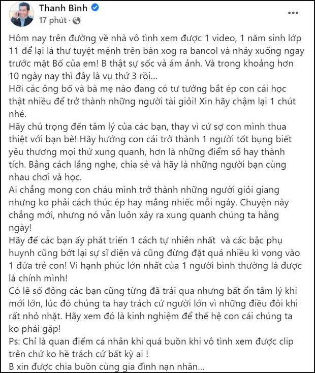 Wowy, Hoàng Oanh và nghệ sĩ Việt nghẹn ngào trước vụ việc đau lòng của nam sinh tự tử ở Hà Nội - Ảnh 3.