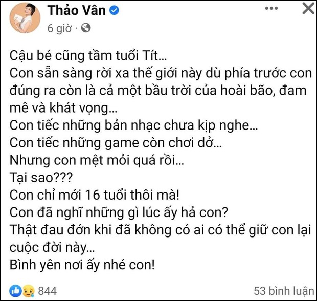 Wowy, Hoàng Oanh và nghệ sĩ Việt nghẹn ngào trước vụ việc đau lòng của nam sinh tự tử ở Hà Nội - Ảnh 2.