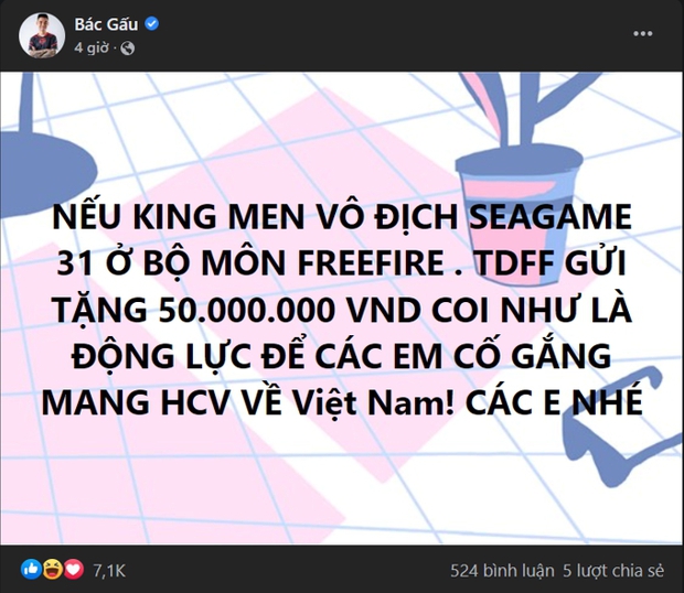 Bác Gấu hứa thưởng nóng 50 triệu cho Đội tuyển Free Fire Việt Nam nếu giành huy chương vàng SEA Games 31 - Ảnh 2.