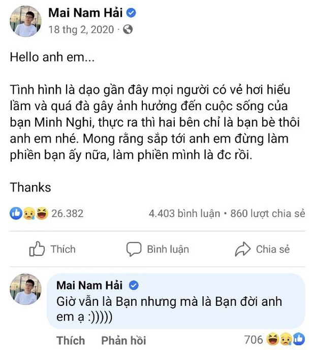 Bị dân mạng đào lại status chỉ là bạn bè với Minh Nghi, Bomman lên tiếng chữa quê, nịnh vợ cực khéo! - Ảnh 2.