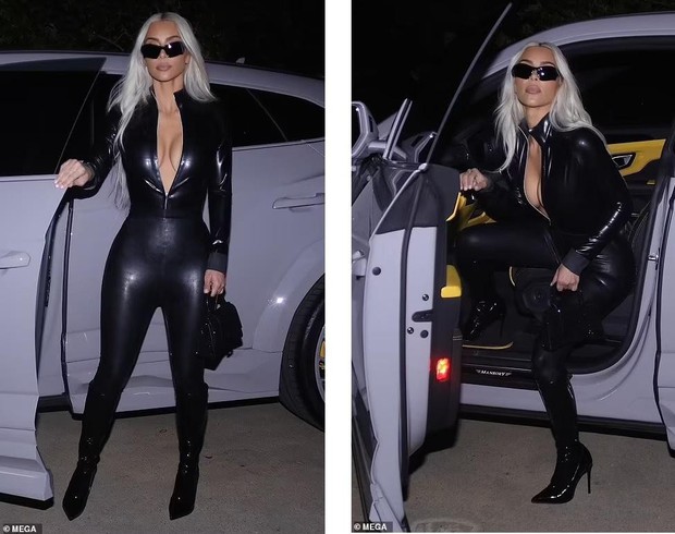 Kim Kardashian mặc đồ da liền thân bó sát, lộ vòng một nóng bỏng - Ảnh 2.
