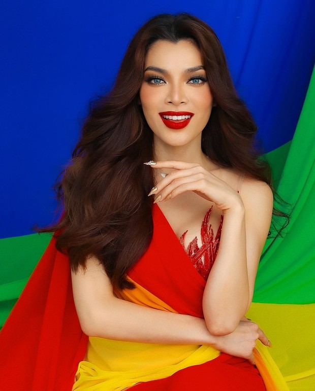 Trân Đài dùng cờ lục sắc làm váy dạ hội, mang niềm tự hào LGBT tới Hoa hậu chuyển giới quốc tế - Ảnh 5.
