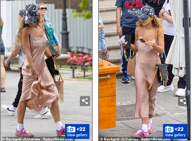 Rita Ora mặc váy ngủ không nội y ra phố - Ảnh 3.