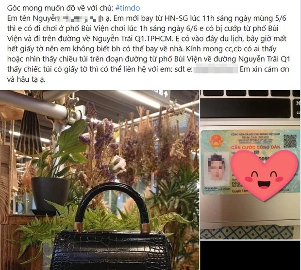 Bị cướp khi từ Hà Nội vào TP.HCM du lịch, cô gái viết lời cầu cứu trên mạng xã hội - Ảnh 1.