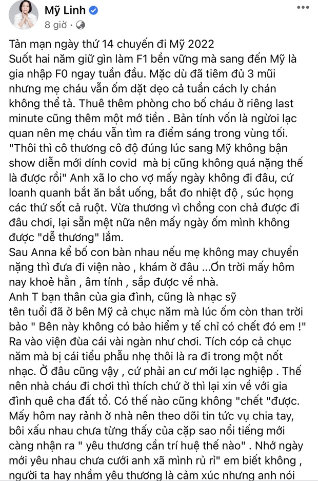 Ca sĩ Mỹ Linh dương tính với Covid-19 sau hôn lễ của con gái tại Mỹ  - Ảnh 2.