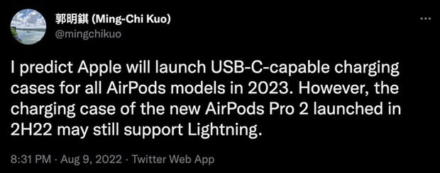 Ông đồng Ming-Chi Kuo: AirPods Pro 2 sẽ vẫn có cổng sạc Lightning - Ảnh 1.