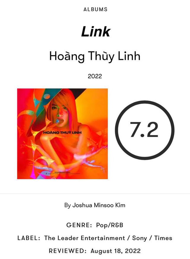 Music site Pitchfork called Hoang Thuy Linh's album the pinnacle of Vietnamese music history, scoring higher than many international artists - Photo 1.