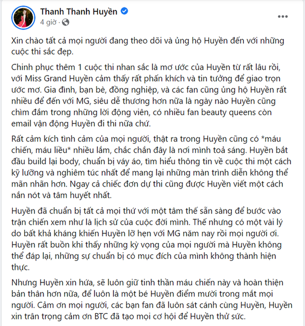 MC Thanh Thanh Huyền thông báo lỡ hẹn với Miss Grand Vietnam 2022 khiến fan tiếc nuối - Ảnh 2.